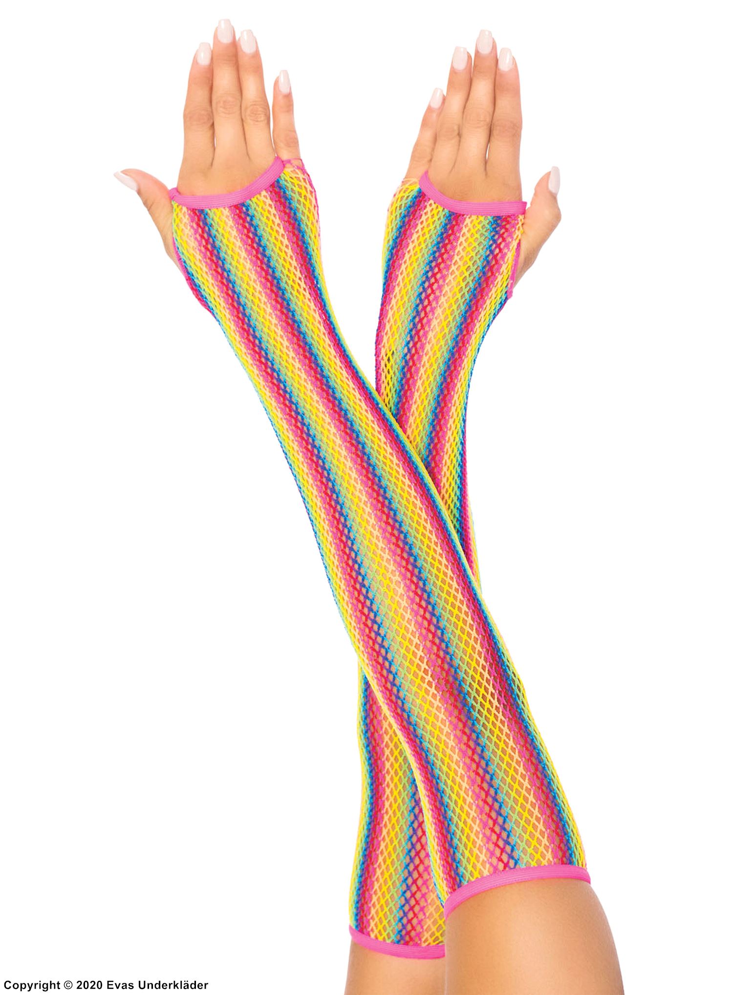 Fingerless gloves, fishnet, rainbow color